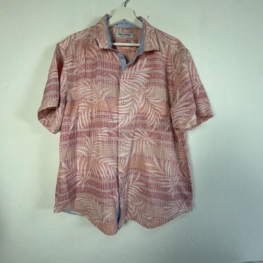 Tommy Bahama Coconut Point Mens Pink Tropical Short-Sleeve Button-Up Shirt Large